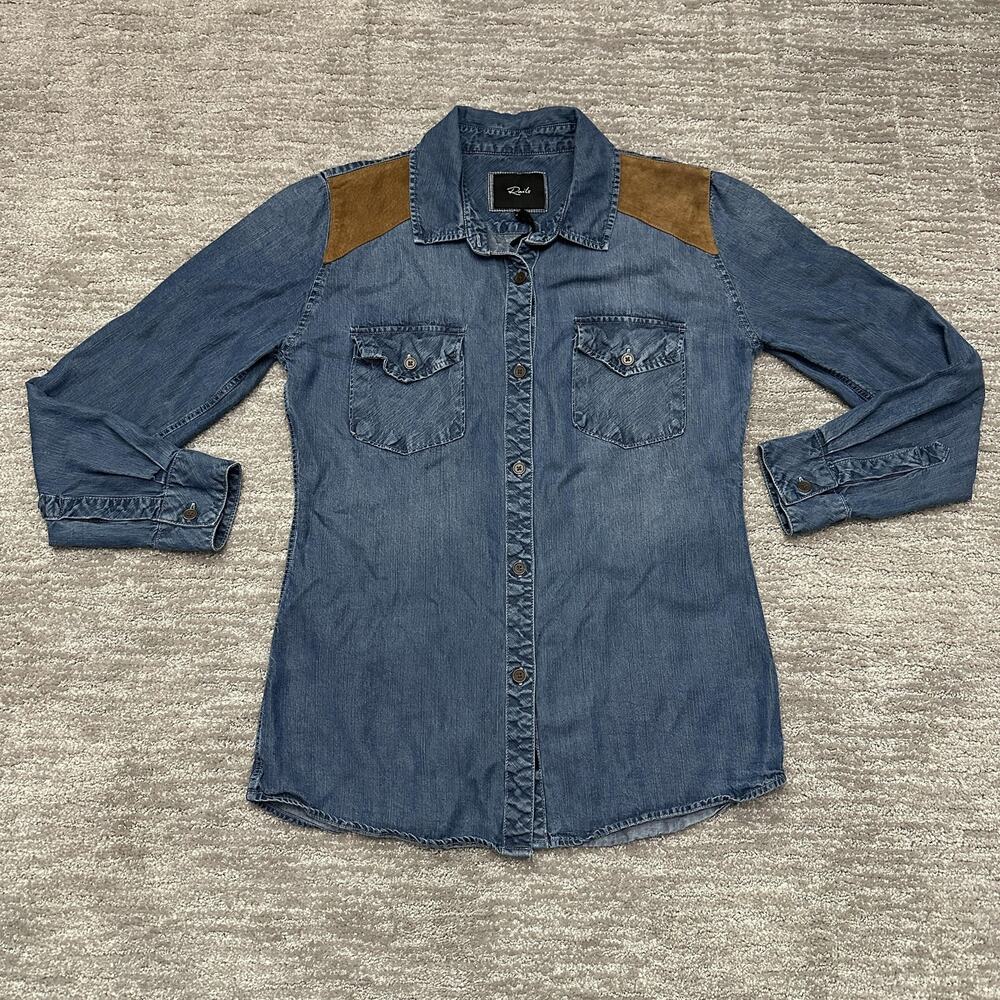 Rails Shirt Womens Small Blue Tencel Chambray Western Button Front Long Sleeve